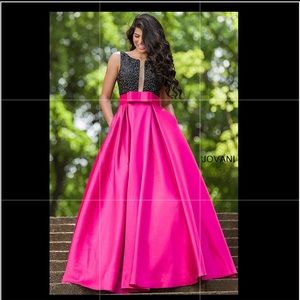 Beaded Gown with Fuchsia Satin Ball Skirt PROM